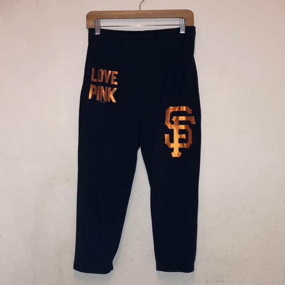 VS PINK Black and metallic orange crop jogger sweatpants San Francisco Giants XS - Picture 2 of 7